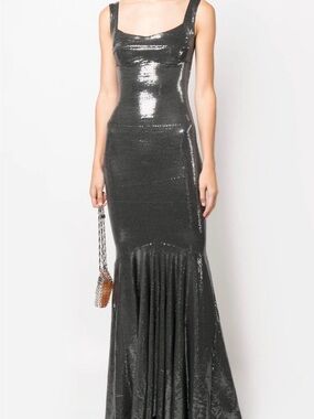 Scoop-Neck Sequin Mermaid Maxi Dress in Charcoal